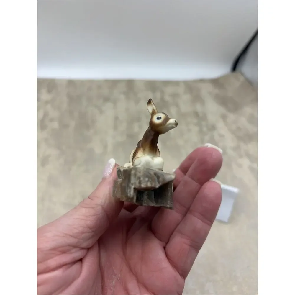 Vintage Mini Donkey Figurine On Natural Stone Rock 2.75